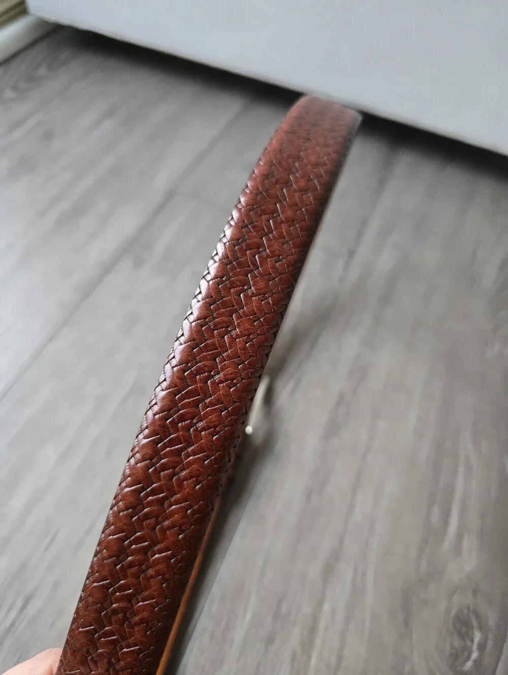 Brown Woven Leather Belt Men's 34 Basketweave Silver Buckle Made in USA Casual